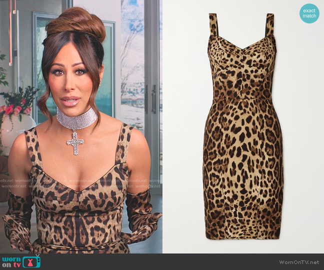 Dolce & Gabbana Leopard-Print Silk-Blend Charmeuse Dress worn by Angie Katsanevas on The Real Housewives of Salt Lake City