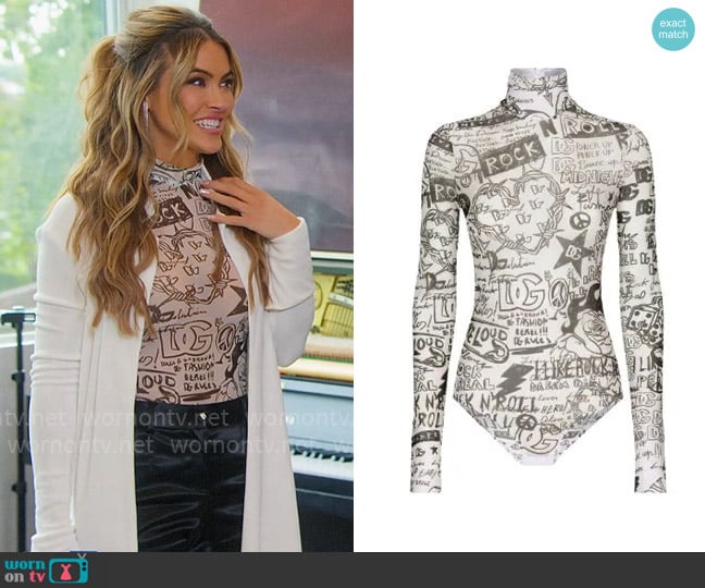 Dolce & Gabbana Logo Print Bodysuit worn by Chrishell Stause on Selling Sunset