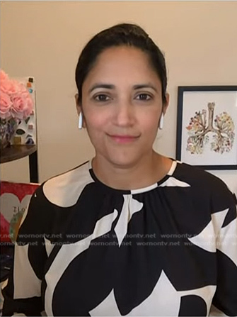 Dr. Kavita Patel’s black and white print blouse on NBC News Daily