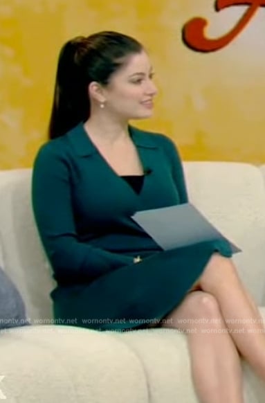Dr. Yalda Safai’s teal wrap dress on Live with Kelly and Mark