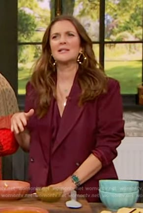 Drew’s burgundy blazer and pants on The Drew Barrymore Show