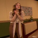 Drew’s printed tie neck blouse on The Drew Barrymore Show