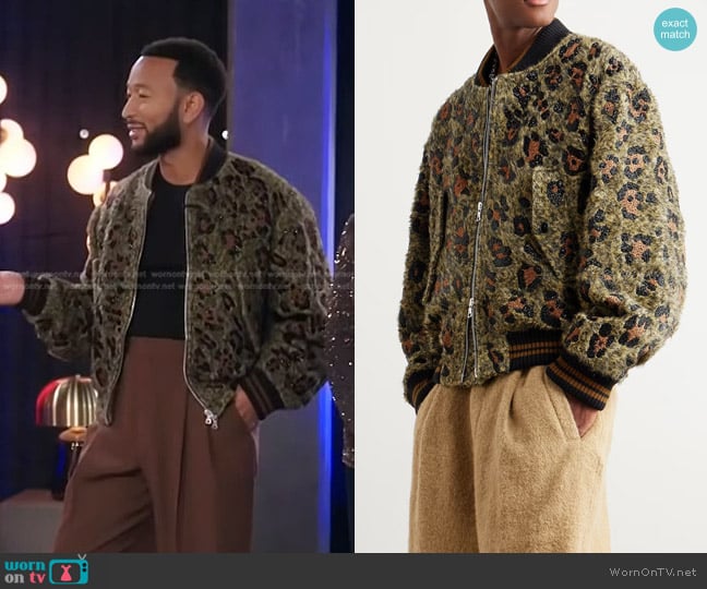 Dries van Noten Embellished Leopard-Print Alpaca-Blend Bomber Jacket worn by John Legend on The Voice