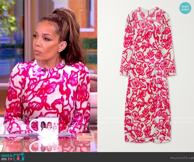 Dries Van Noten Gathered floral-print velvet midi dress worn by Sunny Hostin on The View
