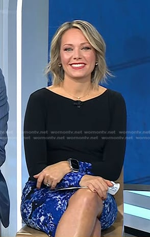 Dylan’s black and blue floral print dress on Today