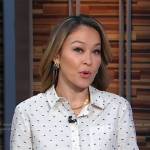 Eva’s ivory dot embroidered shirt and blue skirt on Good Morning America