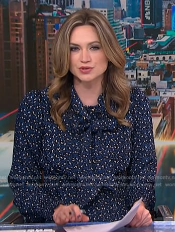 Ellison’s black floral tie neck dress on NBC News Daily