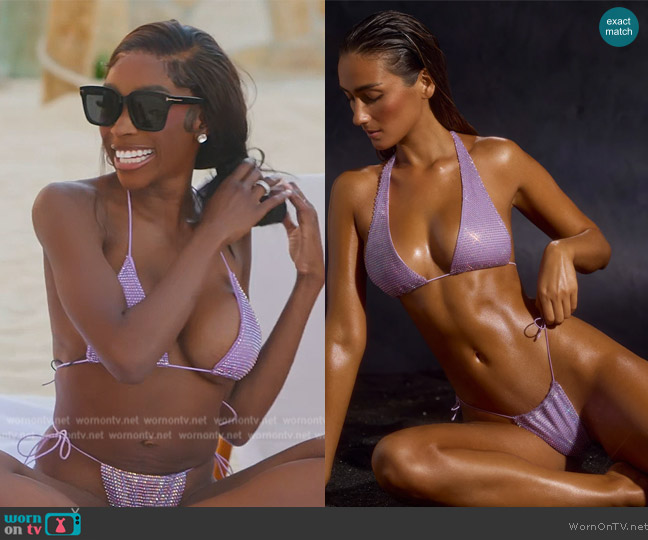 Oh Polly Halter Neck Bikini Top in Lilac worn by Chelsea Lazkani on Selling Sunset