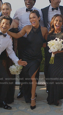 Emily’s black mock neck satin gown on All Rise
