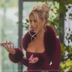 Emma’s burgundy fur trim top and corset on Selling Sunset