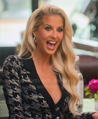 Emma’s sparkly houndstooth dress on Selling Sunset