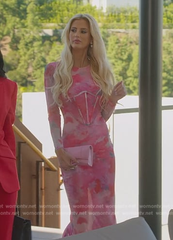 Emma’s pink tie dye mesh dress on Selling Sunset