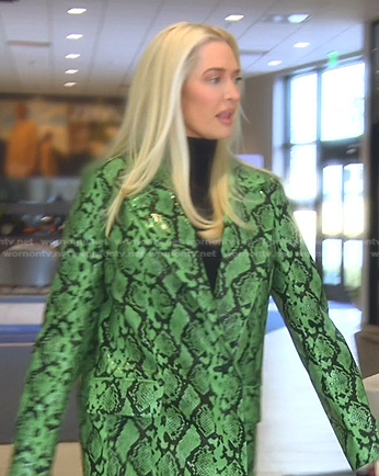 Erika’s green snakeskin coat and pants on The Real Housewives of Beverly Hills