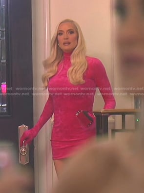 Erika’s pink glove-sleeve velvet dress on The Real Housewives of Beverly Hills