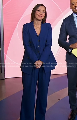 Eva’s blue vest and pant suit on Good Morning America