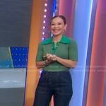 Eva’s green polo and wide leg jeans on Good Morning America