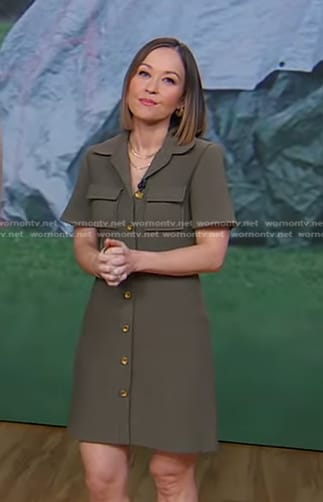 Eva’s khaki short sleeve shirtdress on Good Morning America