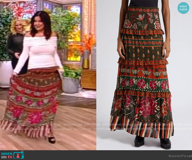 Farm Rio Anika Floral Garden Mixed Print Maxi Skirt worn by Ana Navarro on The View