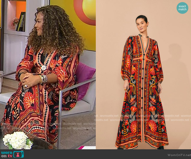 Farm Rio Red Nature Beauty Scarf Maxi Dress worn by Michele Norris on Today