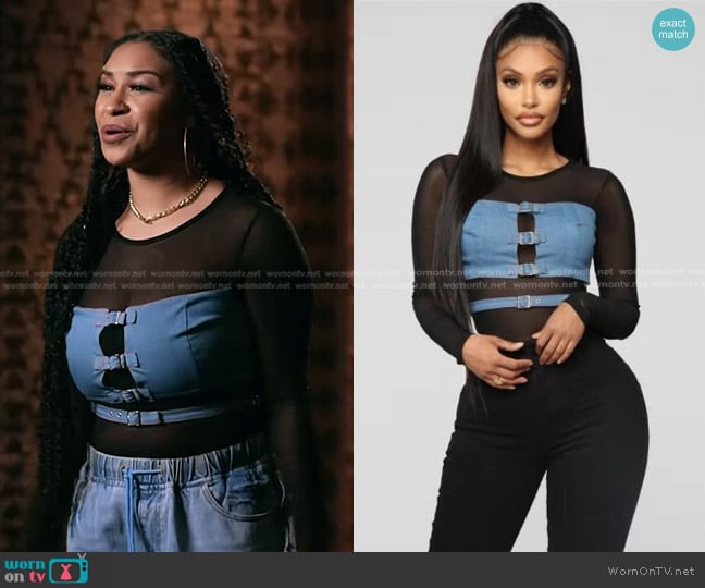 Fashion Nova Denim Patchwork Bodysuit worn by Azan on The Voice