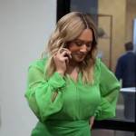 Fatima’s sheer green blouse and draped front skirt on Tyler Perrys Sistas