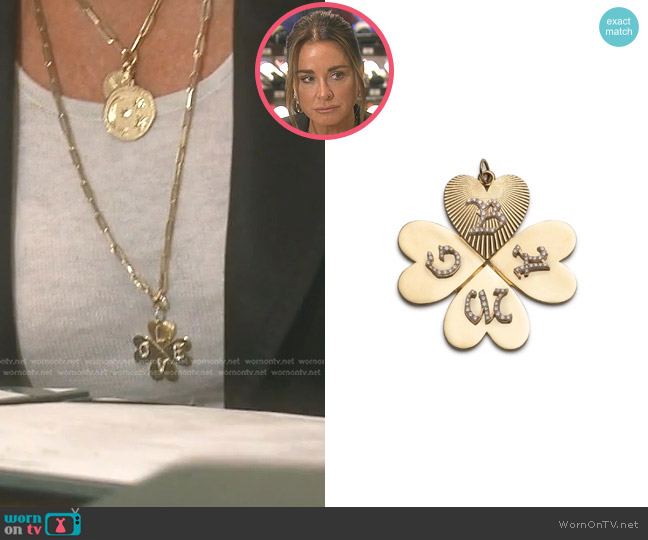 Foundrae Custom Four Heart Clover Oversized Medallion worn by Kyle Richards on The Real Housewives of Beverly Hills