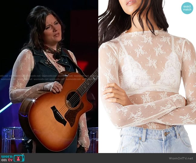 Free People Lady Lux Floral Mesh Layering Top in Evening Creme worn by Alexa Wildish on The Voice