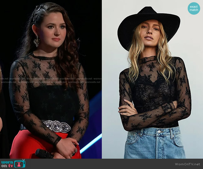 Free People Lady Lux Floral Mesh Layering Top worn by Alison Albrecht on The Voice
