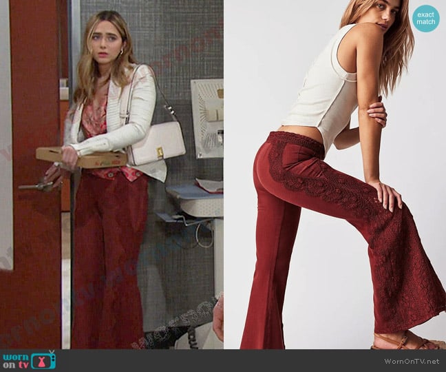 Free People Neptunes Net Crochet Flare Pants worn by Holly Jonas (Ashley Puzemis) on Days of our Lives