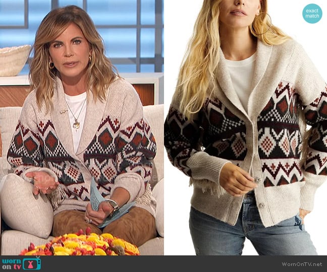 Frye Fringe-Sleeve Snap-Front Shawl Cardigan Sweater worn by Natalie Morales on The Talk