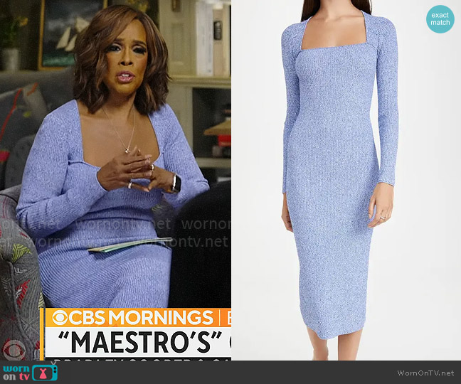 Ganni Melange Knit Dress in Daphne worn by Gayle King on CBS Mornings