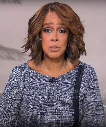 Gayle’s plaid dress with contrasting stripe on CBS Mornings