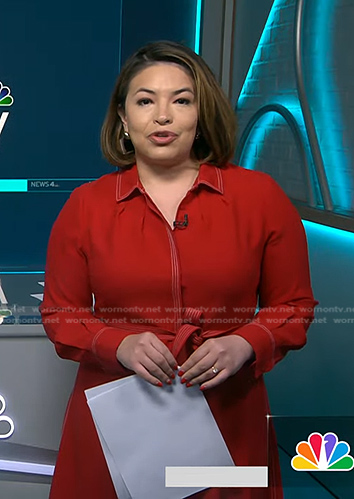 Gilma Avalos’s red shirtdress with white stitching on NBC News Daily
