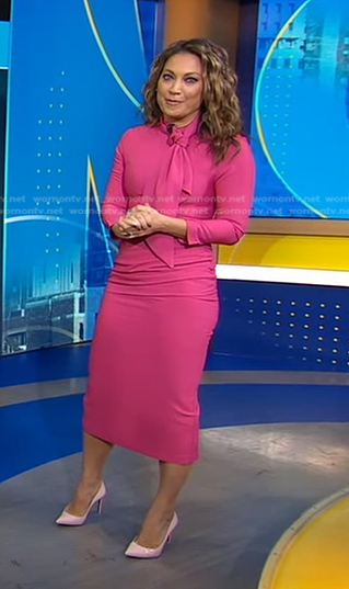 Ginger’s pink tie neck dress on Good Morning America
