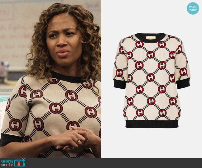 Gucci Reversible jacquard wool sweater worn by Christina Hunter (Nicole Beharie) on The Morning Show