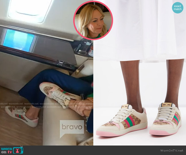 Gucci Screener GG-Logo Leather Trainers worn by Sutton Stracke on The Real Housewives of Beverly Hills