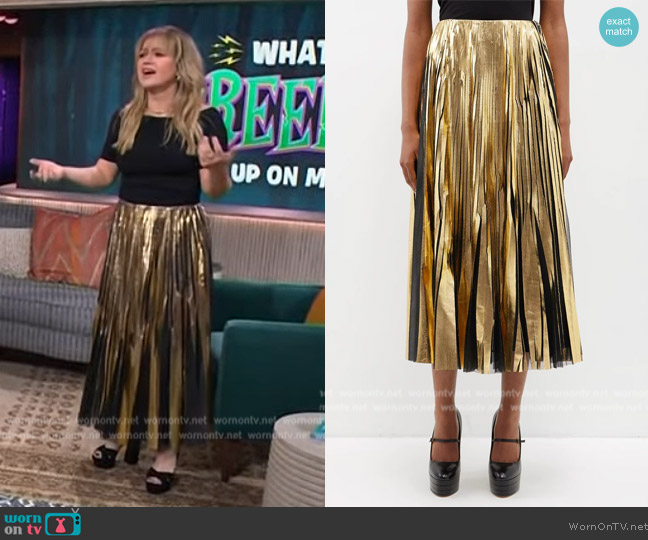 Gucci Lame and tulle midi skirt worn by Kelly Clarkson on The Kelly Clarkson Show