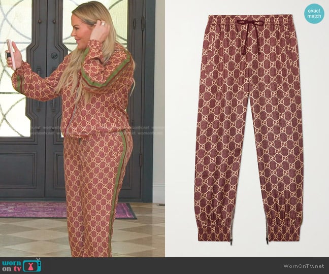 Gucci Lamé-trimmed Silk-Twill Track Pants worn by Heather Gay on The Real Housewives of Salt Lake City
