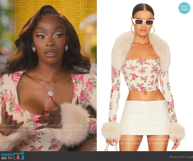 Guizio Faux Fur Knit Bolero worn by Chelsea Lazkani on Selling Sunset