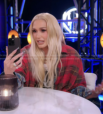 Gwen’s red and blue plaid layered shirt on The Voice