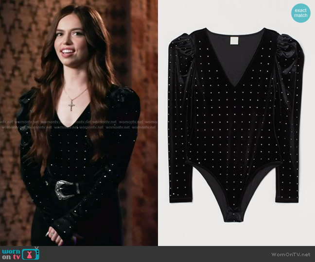 H&M Velour Bodysuit with Studs worn by Mara Justine on The Voice