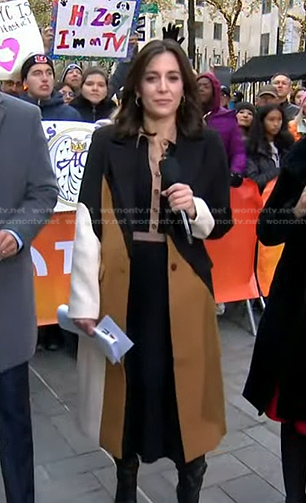 Hallie Jackson’s black and brown colorblock coat on Today