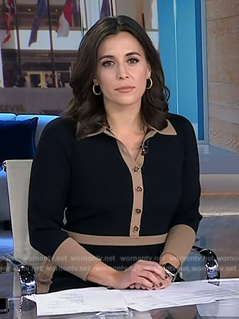 Hallie Jackson’s black contrast trim knit dress on Today