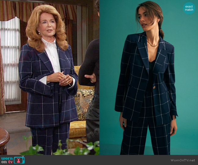 Halogen Split Sleeve Blazer in Classic Navy worn by Maggie Horton (Suzanne Rogers) on Days of our Lives