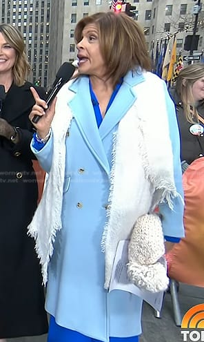 Hoda’s blue double breasted coat on Today