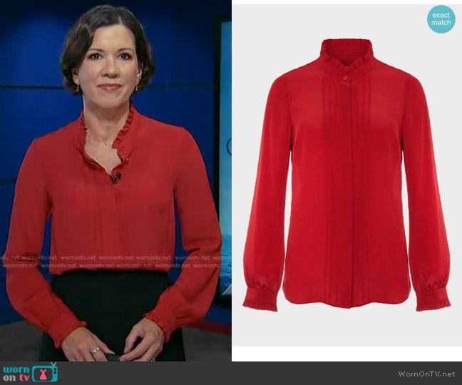 Hobbs Gracie Silk Frill Blouse worn by Kelly Cobiella on Today