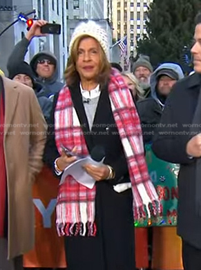 Hoda’s plaid wool scarf and pom pom beanie on Today