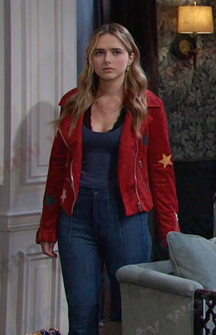 Holly’s red star suede jacket and jeans on Days of our Lives