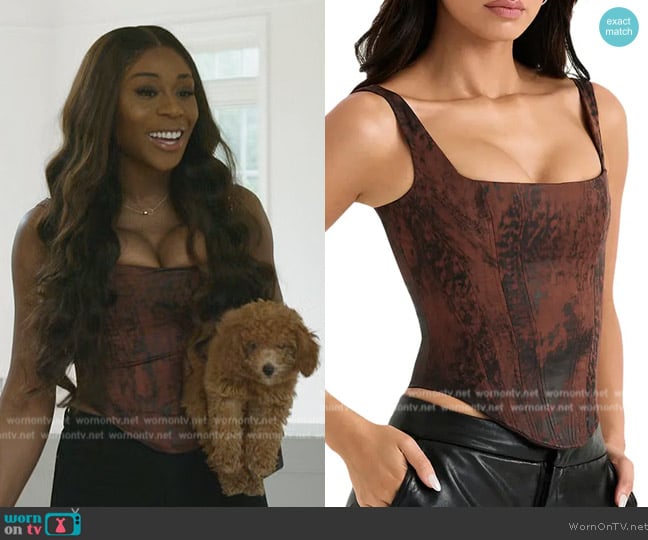 House of CB Rafa Satin Longline Corset Top worn by Nneka Ihim on The Real Housewives of Potomac