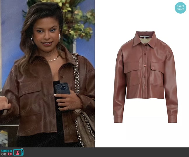 Hudson Oversized Faux-Leather Shirt in Cinnamon worn by Alison 'Blaze' Rogers (Jacqueline Grace Lopez) on General Hospital